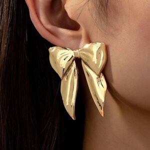 3for$20 1pair Metallic Bowknot Design Exaggerated Stud Earrings For Women